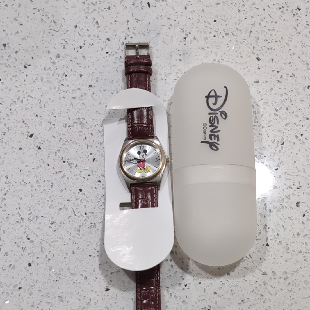 Disney Mickey Mouse Brown Leather Watch with White Case
